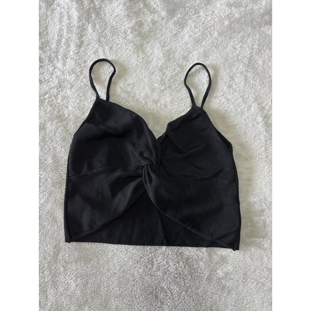 Black twist front spaghetti strap crop tank top bralette Y2K basic emo grunge